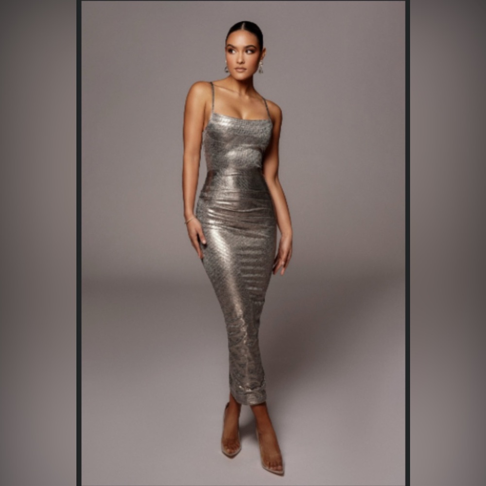 JLUXLABEL silver Rubi Cowl Neck Cocktail Dress - NEW